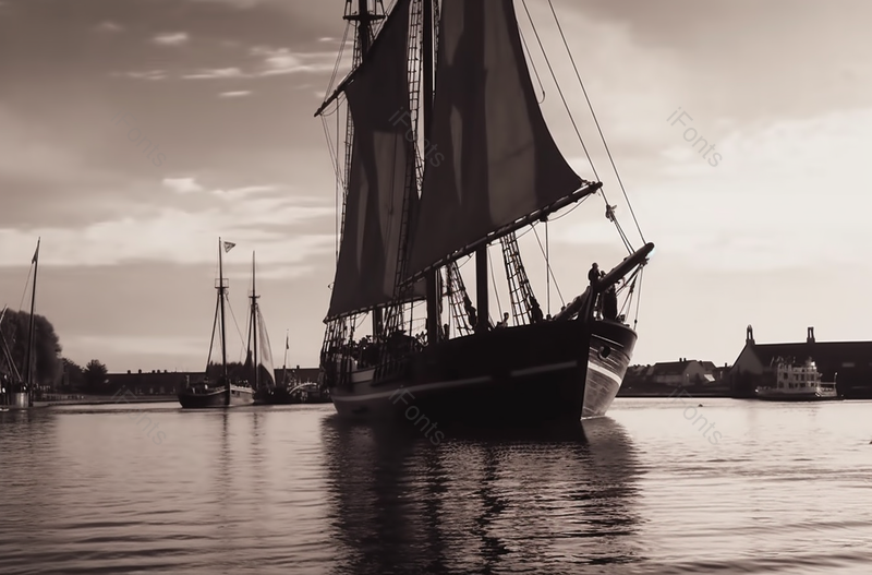 大海上帆船上工作的船员黑白影像的风景,高清,摄影图,摄影图片,图片大全,摄影图免费下载